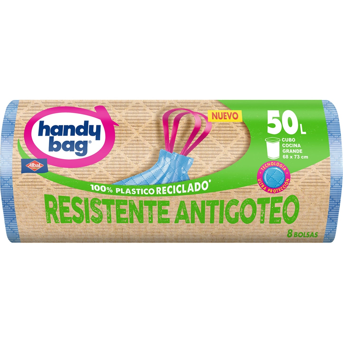 Bolsas basura Antigoteo 50L Handy Bag 8 uds 100% recicladas