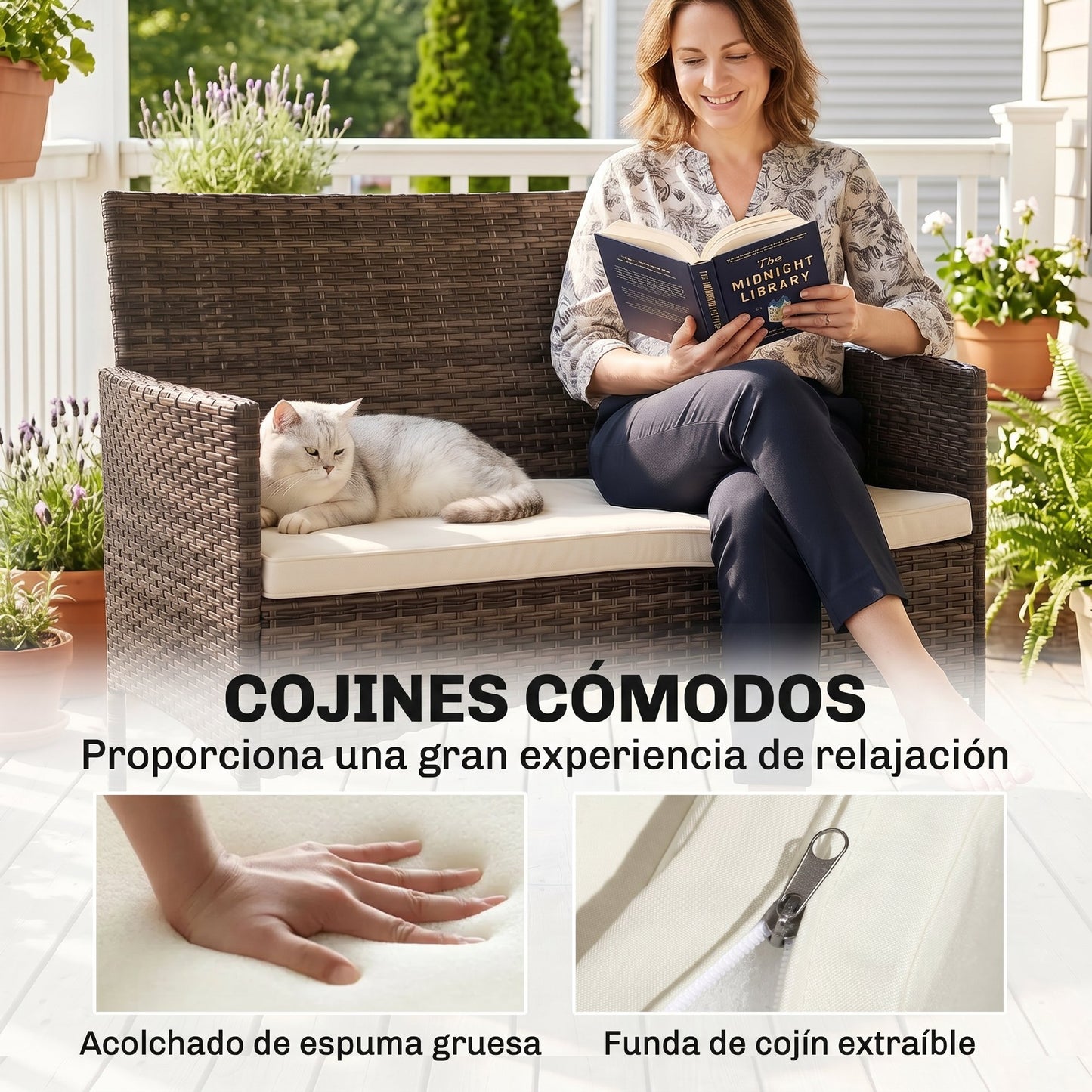 Outsunny Sofá Exterior De Ratán De 2 Plazas Con Cojín Lavable Caqui_5
