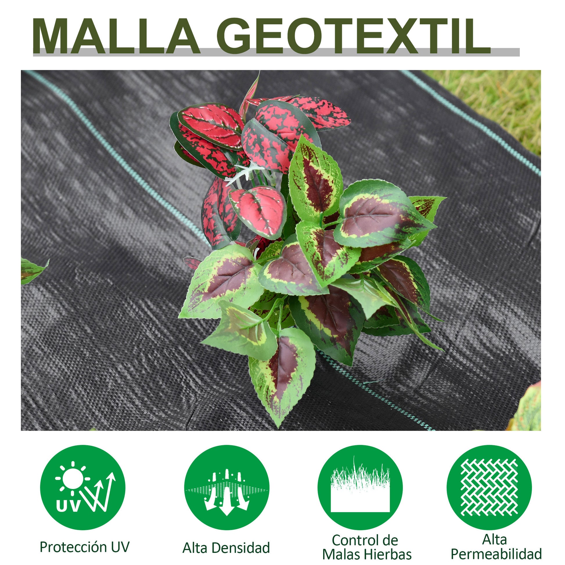 Outsunny Rollo De Malla Geotextil 1x50 M Malla De Jardín Contra Malas Hierbas_4