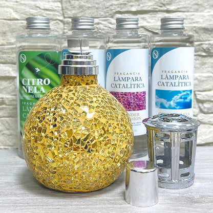 Lámpara Catalítica Mosaico Dorado + Aroma Lavender Expression 500ml - Elimina Malos Olores, Impurezas Y Perfuma_5