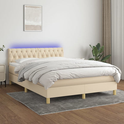 Cama Box Spring Con Colchón Y Led Tela Crema 140x200 Cm / Vetonek_4