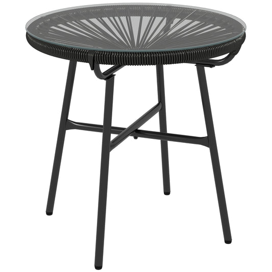 Outsunny Mesa De Jardín Ratán Sintético Con Tablero De Vidrio Templado Ø50x50 Cm_0