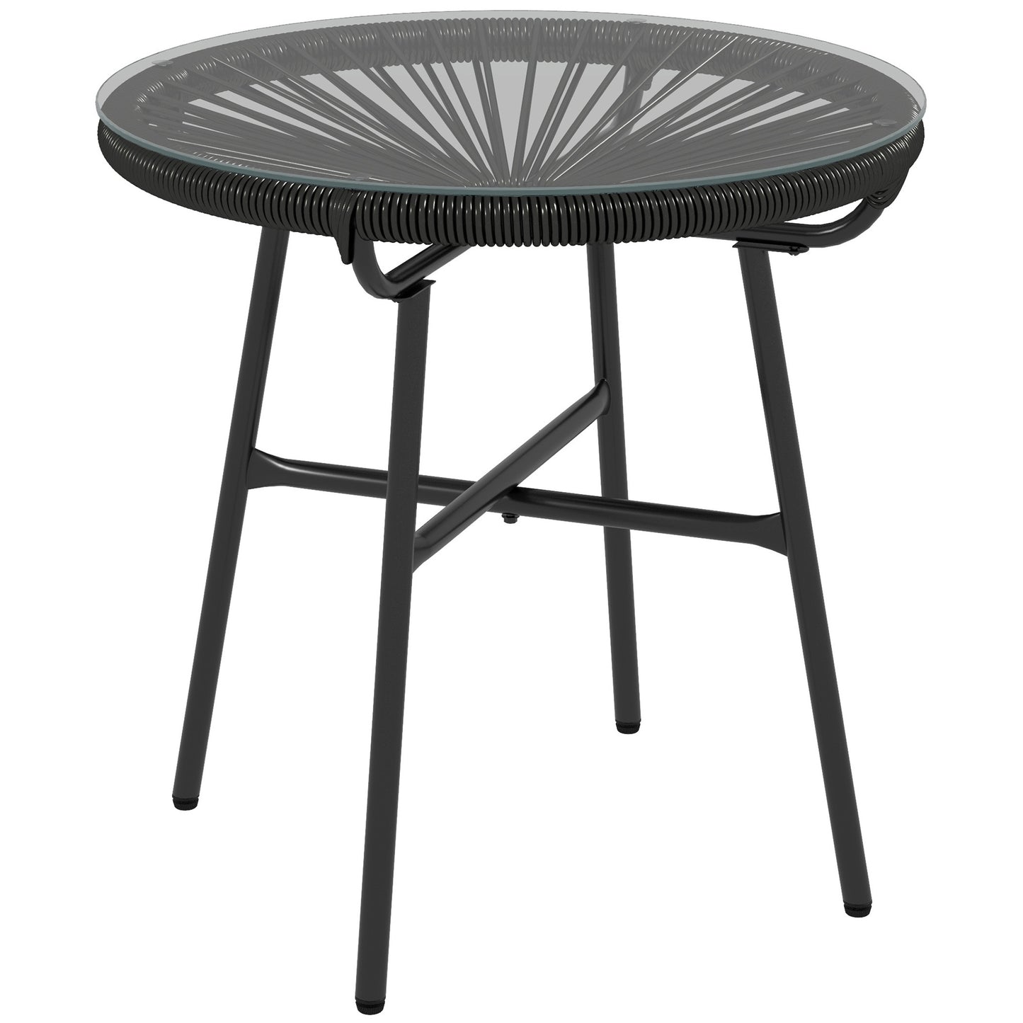 Outsunny Mesa De Jardín Ratán Sintético Con Tablero De Vidrio Templado Ø50x50 Cm_0