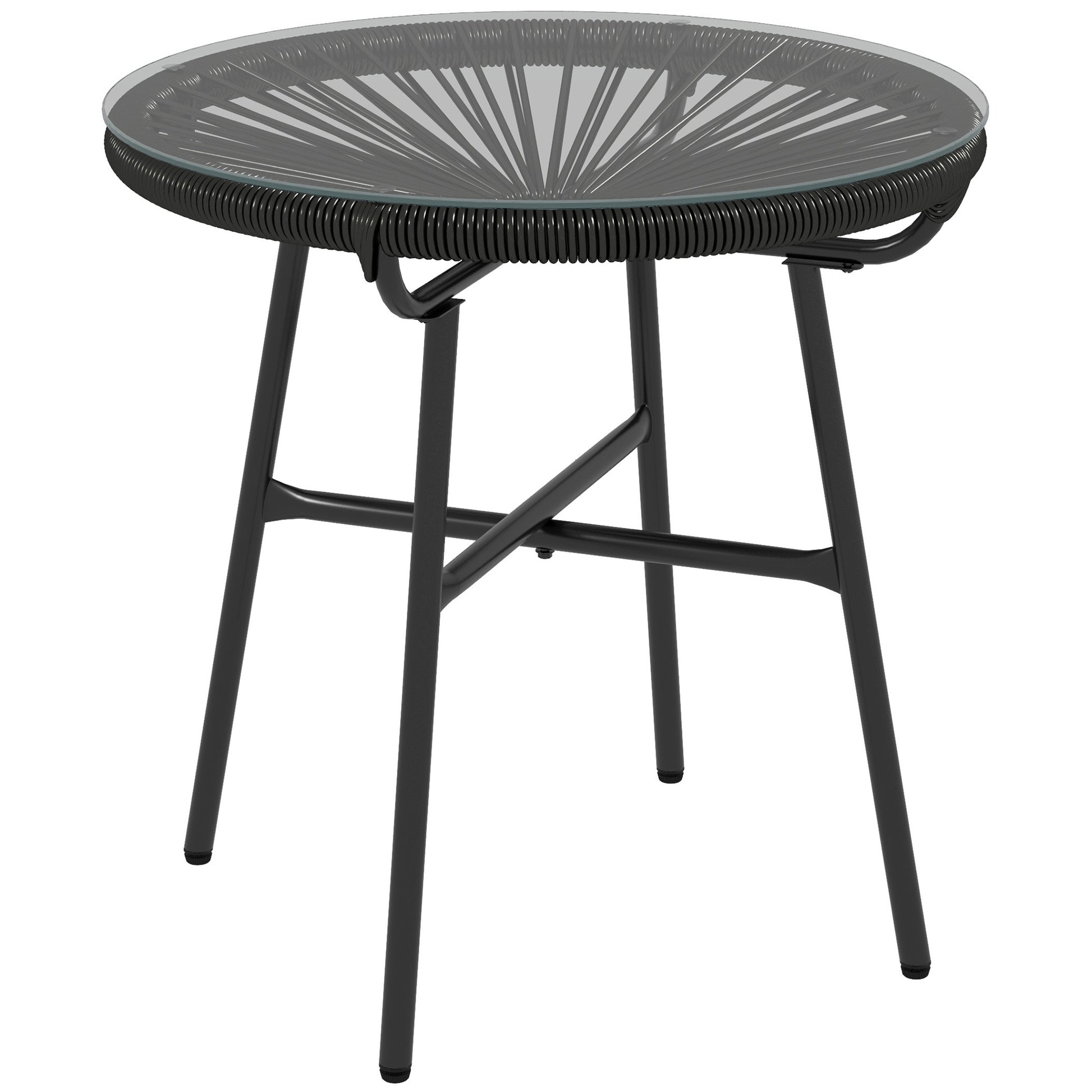 Outsunny Mesa De Jardín Ratán Sintético Con Tablero De Vidrio Templado Ø50x50 Cm_0