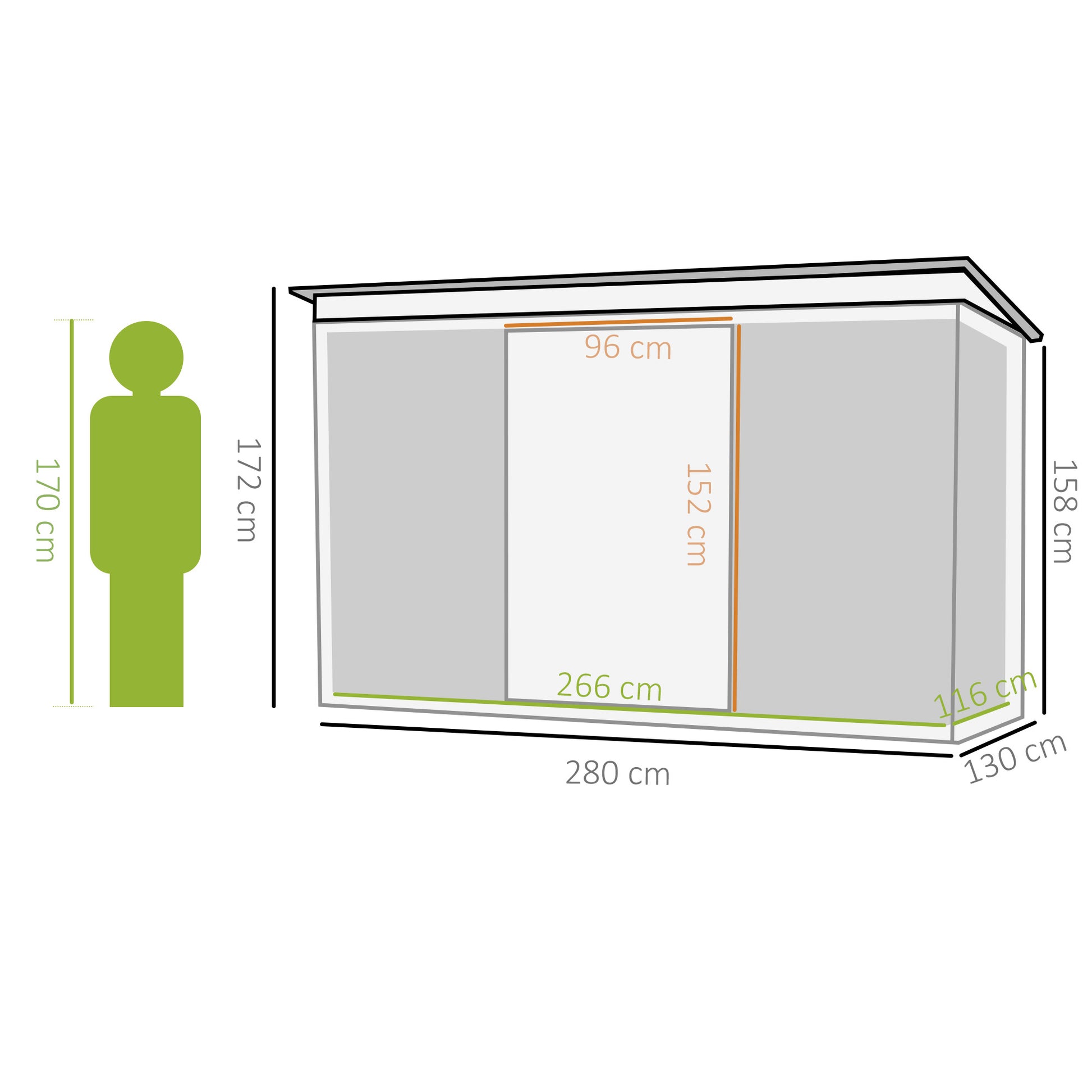 Outsunny Cobertizo De Jardín 280x130x172 Cm Base De 3,2 M² Con 2 Puertas Verde_2