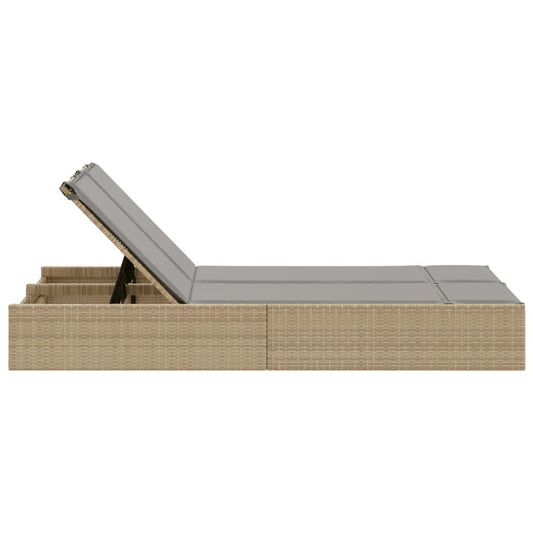 Tumbona Doble Con Cojines Ratán Sintético Beige / Vetonek_0