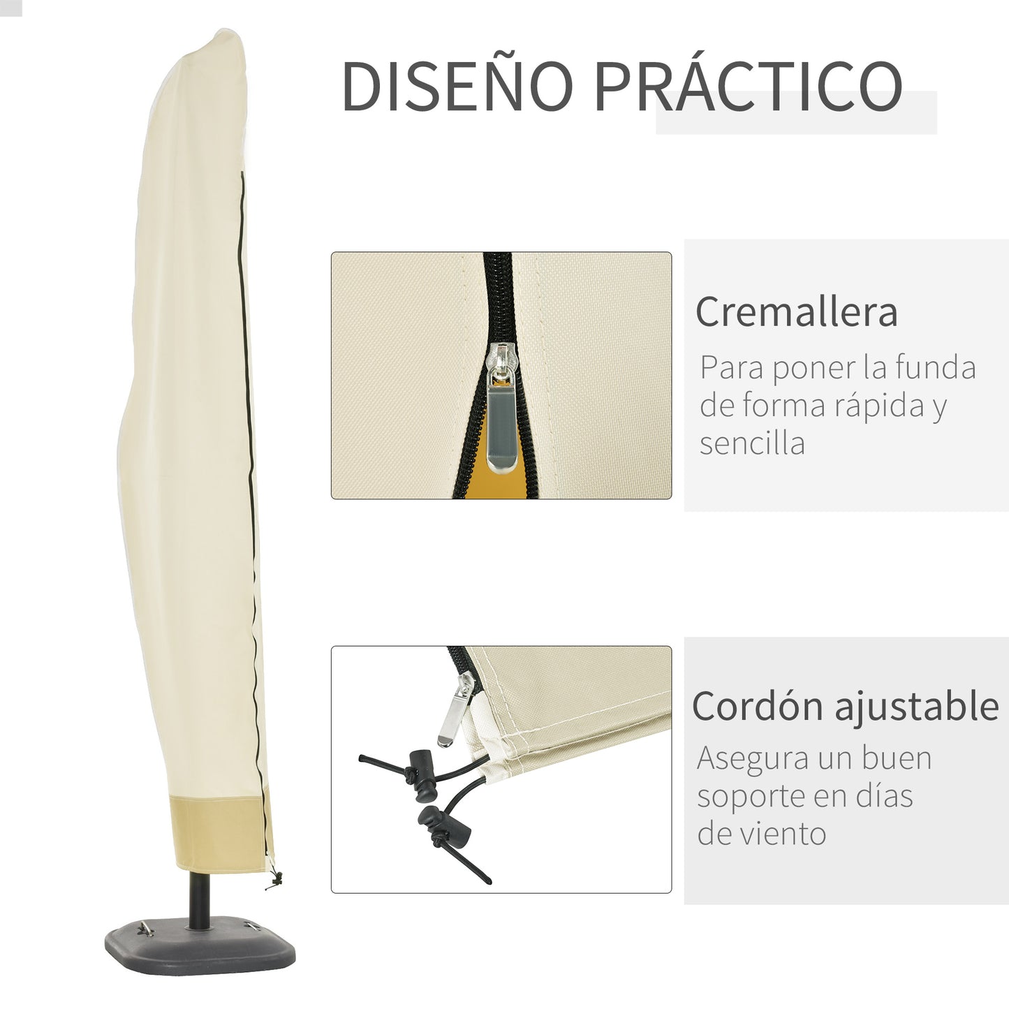 Outsunny Funda Protectora De Sombrilla Impermeable Tela Oxford Ø56x220 Cm Beige_4