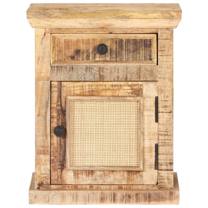Mesita De Noche Madera Maciza Mango Y Caña Natural 40x30x50 Cm_1