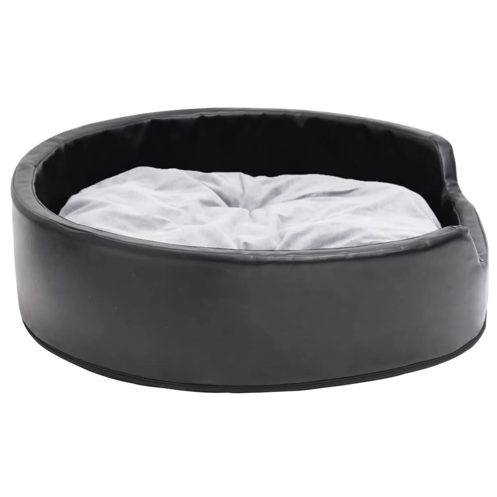 Vidaxl Cama Para Perros Felpa Y Cuero Sintético Negro Gris 79x70x19 Cm_3