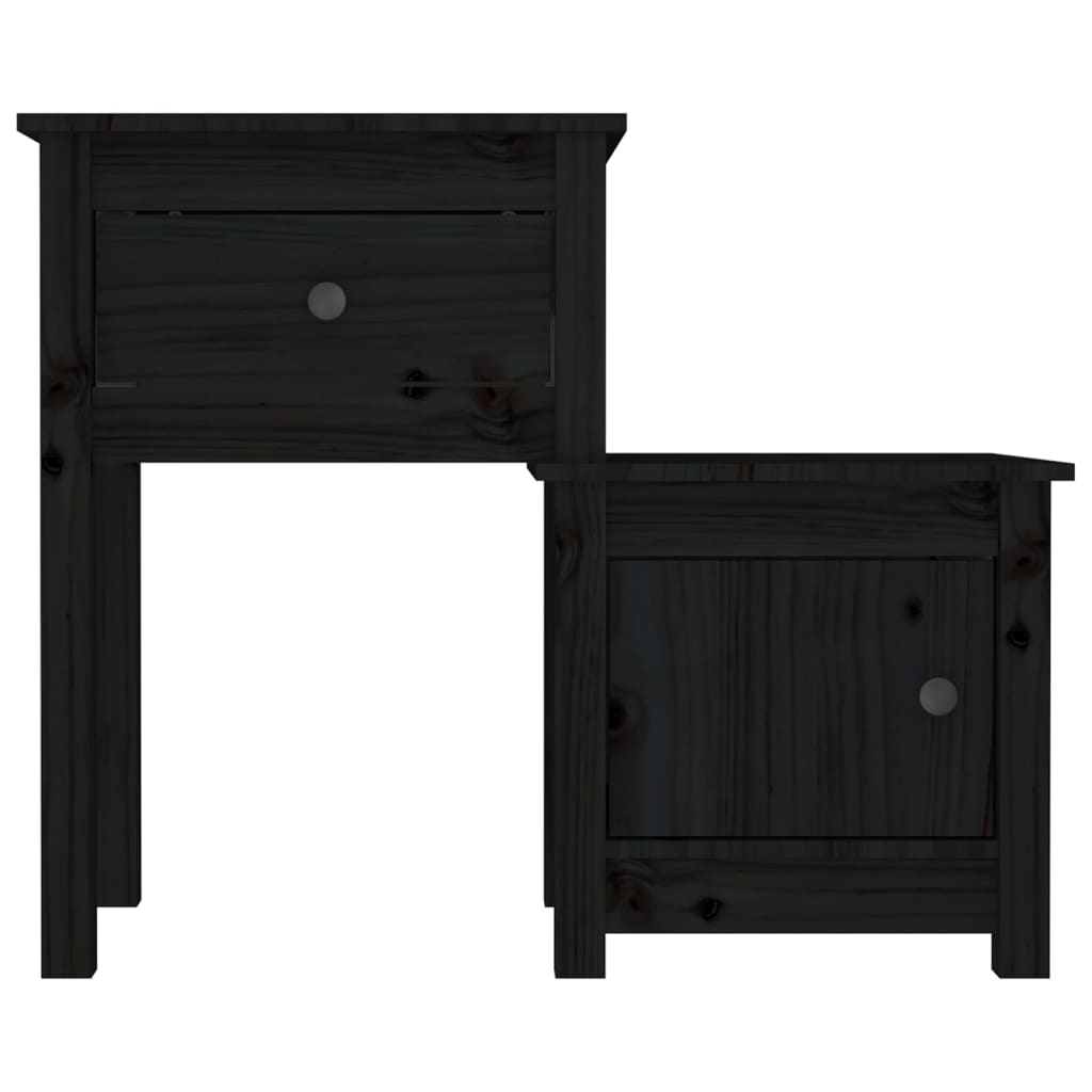 Mesita De Noche Madera Maciza De Pino Negro 79,5x38x65,5 Cm_2