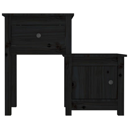 Mesita De Noche Madera Maciza De Pino Negro 79,5x38x65,5 Cm_2