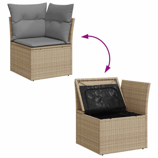 Set De Sofás De Jardín 11pzas Con Cojines Ratán Sintético Beige / Vetonek_0