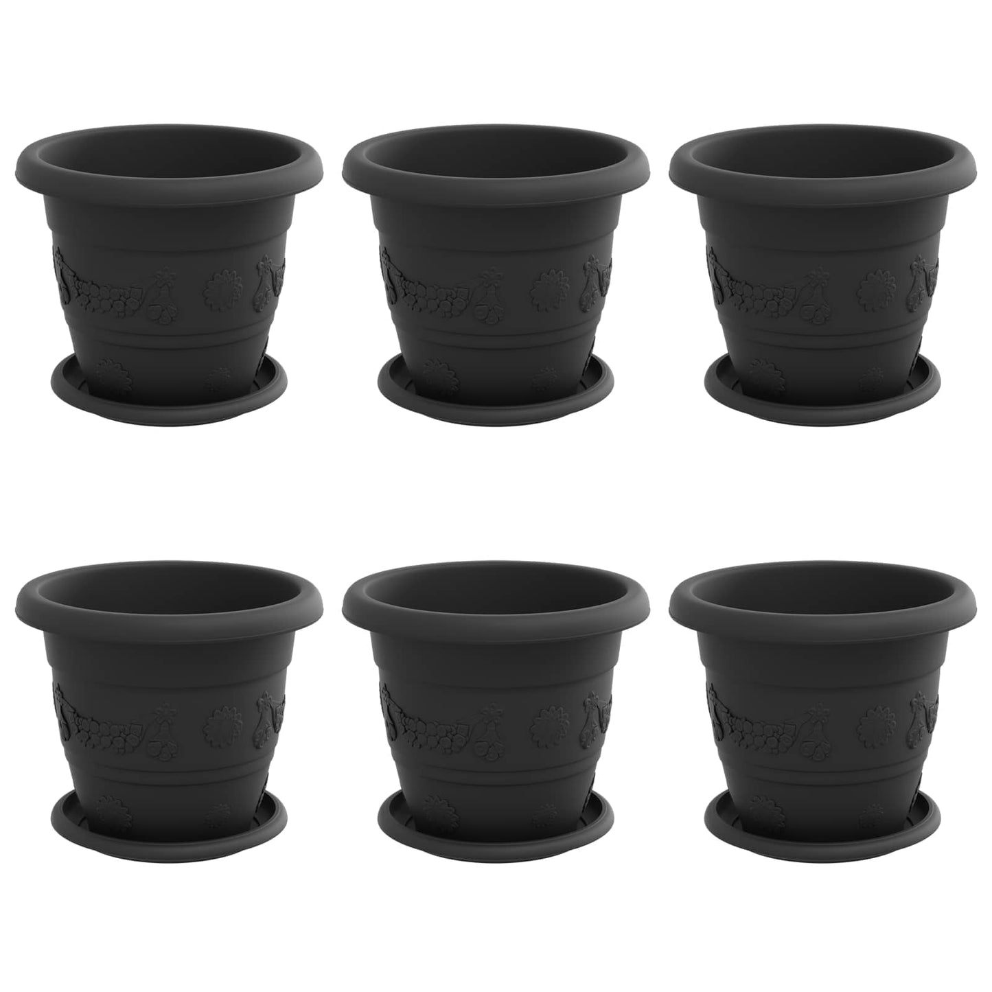 Macetas 6 Pcs Negro Ø 22 X 18 Cm Plástico_0