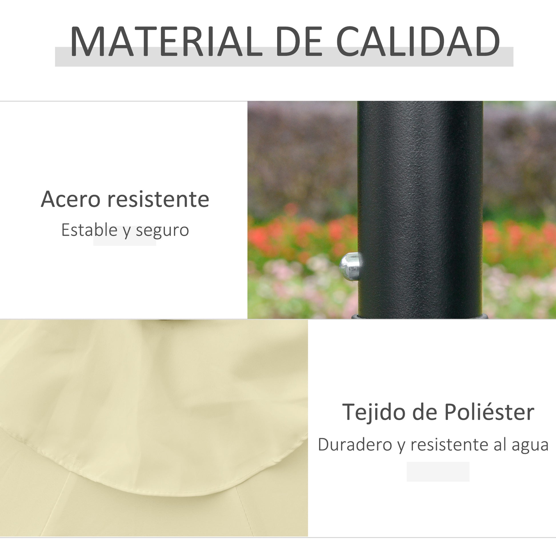 Outsunny Sombrilla Jardín Con 32 Luces Led Solares Inclinable Ø265x233 Cm Beige_5