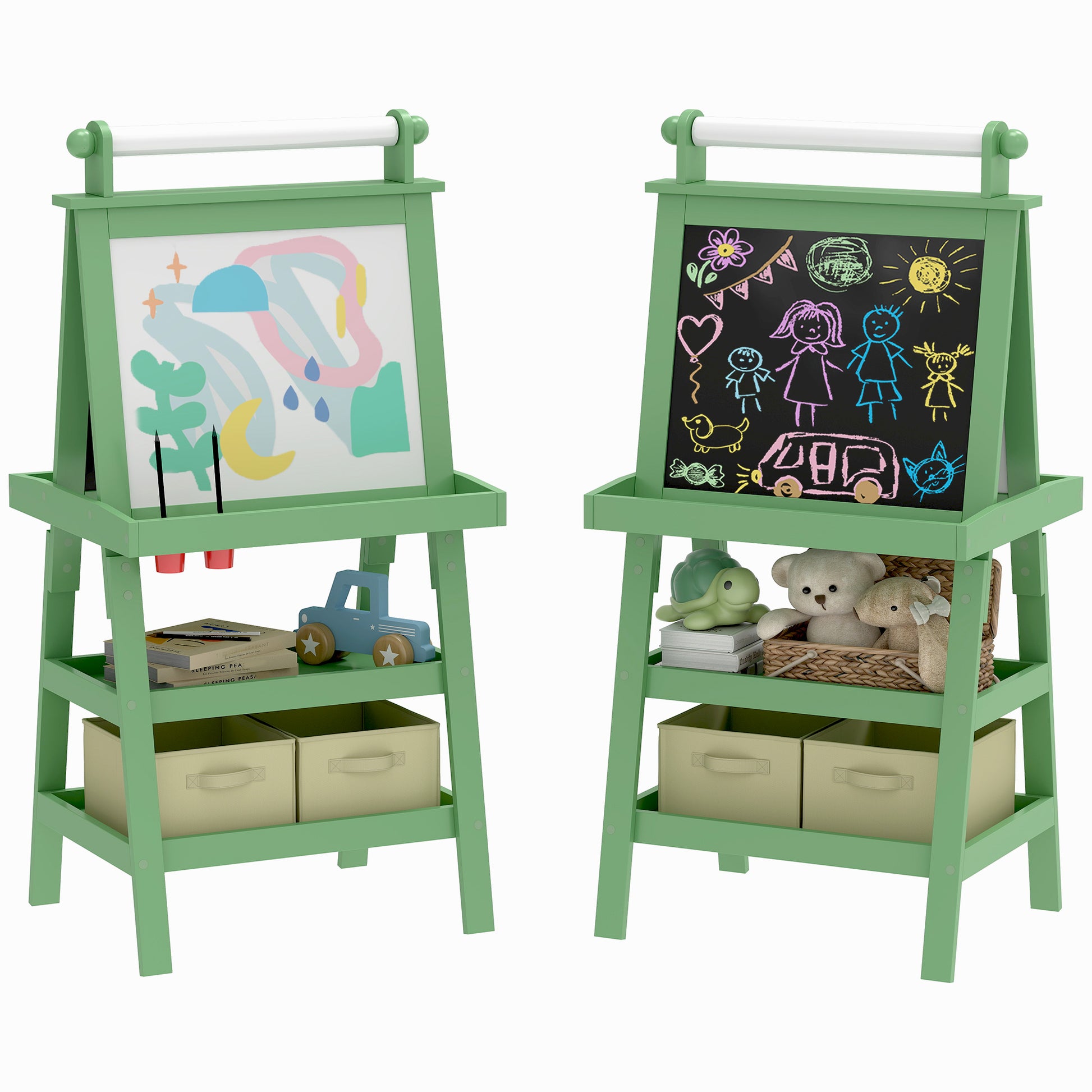 Aiyaplay Pizarra Infantil Caballete 3 En 1 Con Rollo De Papel Y Cestas Verde_0