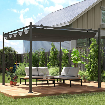 Outsunny Pérgola De Jardín 3x3 M Con Techo Retráctil Y Accesorio Magnético Gris_1