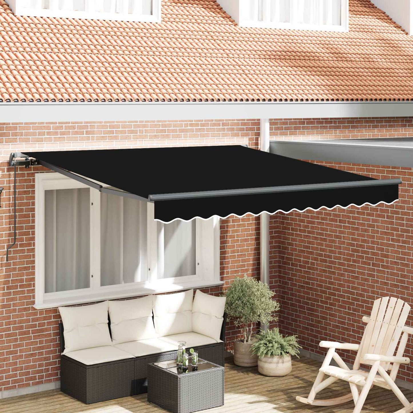 Toldo Retráctil Negro 350 X 250 Cm Poliéster Y Aluminio_1