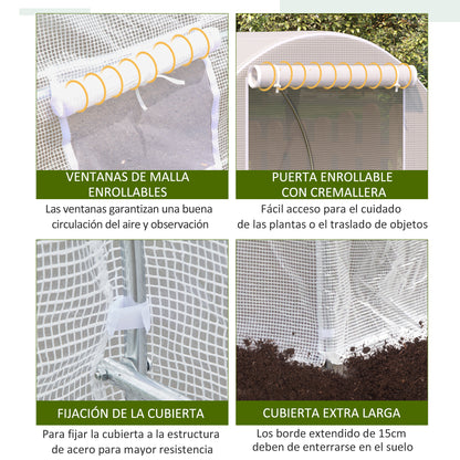 Outsunny Invernadero Túnel 400x200x200cm Con 6 Ventanas Cultivo Plantas Blanco_4