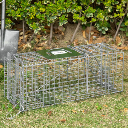 Outsunny Trampa Para Animales Vivos Plegable 66x24x30,5cm Con Puerta Y Asa Plata_1