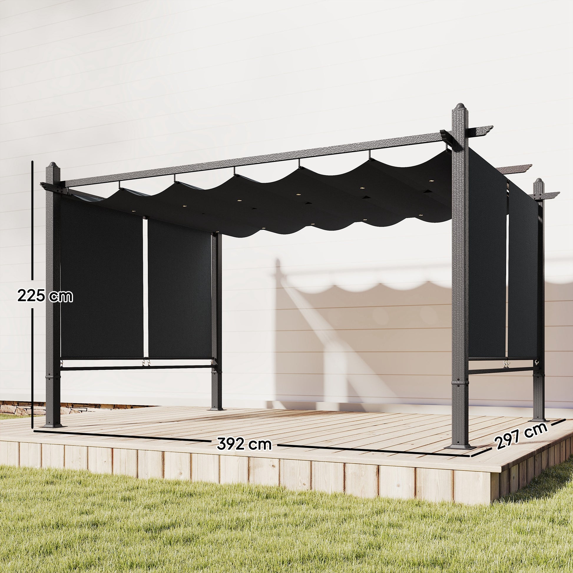 Outsunny Pérgola De Jardín 4x3 M Con Techo Retráctil Cortinas Automáticas Gris_2
