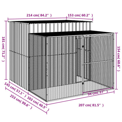 Caseta Para Perros Con Corredor Gris Claro 214x253x181 Cm Acero Galvanizado_2