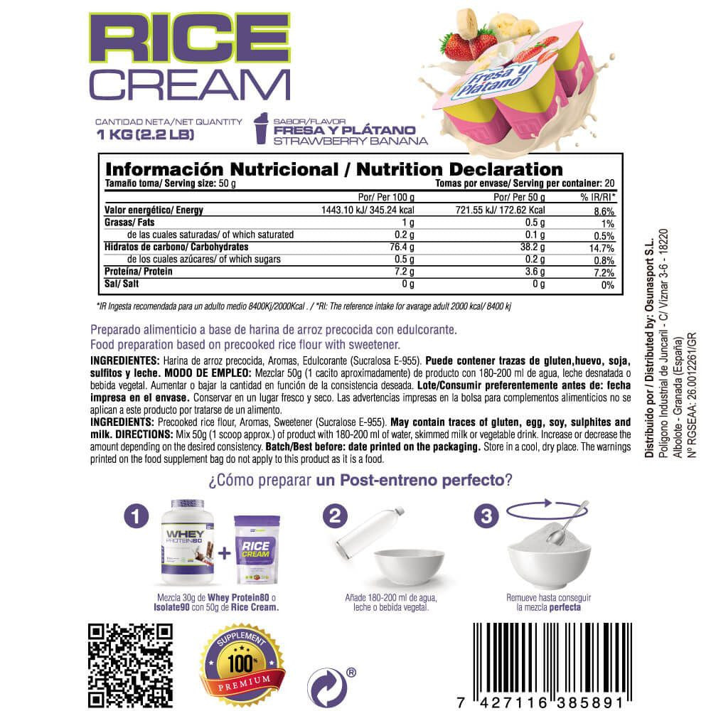 Rice Cream (crema De Arroz Pregelatinizada) - 1kg - Fresa Banana - Fuente De Carbohidratos De Buena - Masmusculo Supplem_5