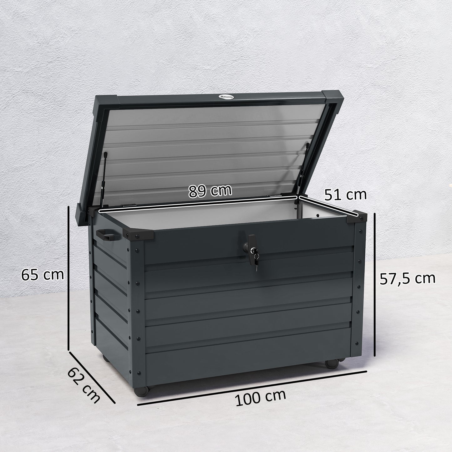 Outsunny Baúl De Almacenaje Exterior 295l Con 4 Ruedas 2 Asas 100x62x65 Cm Gris_2