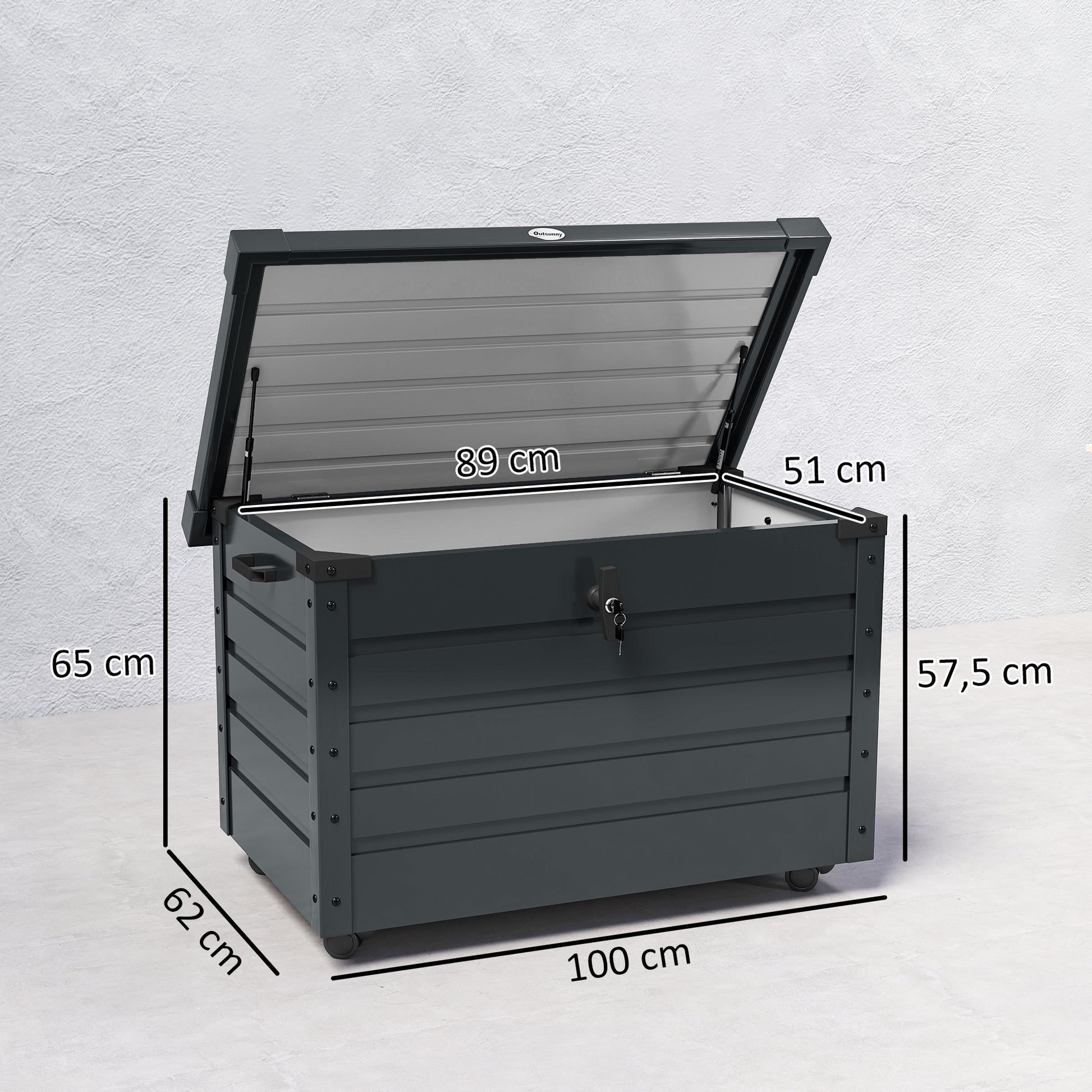 Outsunny Baúl De Almacenaje Exterior 295l Con 4 Ruedas 2 Asas 100x62x65 Cm Gris_2