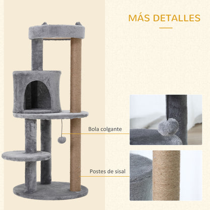 Pawhut Árbol Rascador Para Gatos 104 Cm Con Plataformas Refugio Postes De Sisal_5