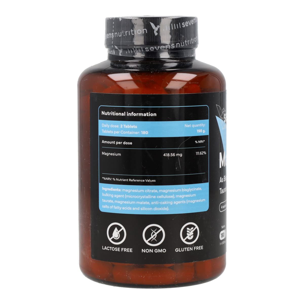 Magnesio Complex Bisglicinato Citrato Taurato y Malato Sevens Nutrition 180 cápsulas