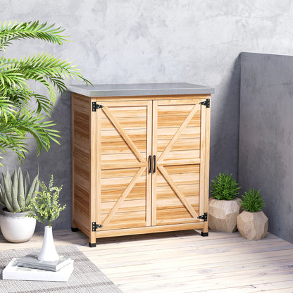 Outsunny Caseta De Jardín De Madera Con Techo De Acero Y 2 Puertas Natural_3
