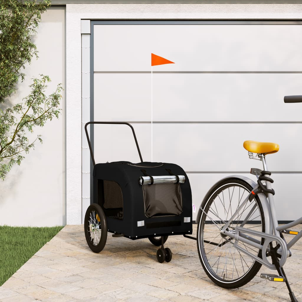 Vidaxl Remolque De Bicicleta Mascotas Hierro Tela Oxford Negro_1