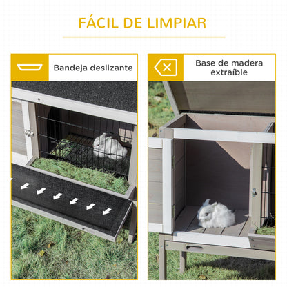 Pawhut Conejera De Madera Exterior Jaula Elevada Para Conejos Con Techo Abatible_5