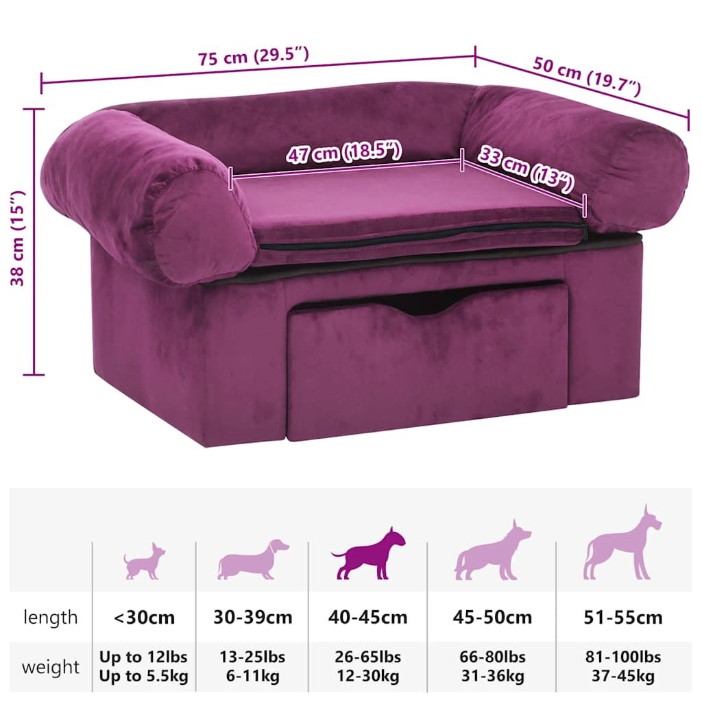 Vidaxl Sofá Para Perros Con Cajón Felpa Borgoña 75x50x38 Cm_2