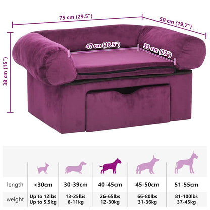 Vidaxl Sofá Para Perros Con Cajón Felpa Borgoña 75x50x38 Cm_2