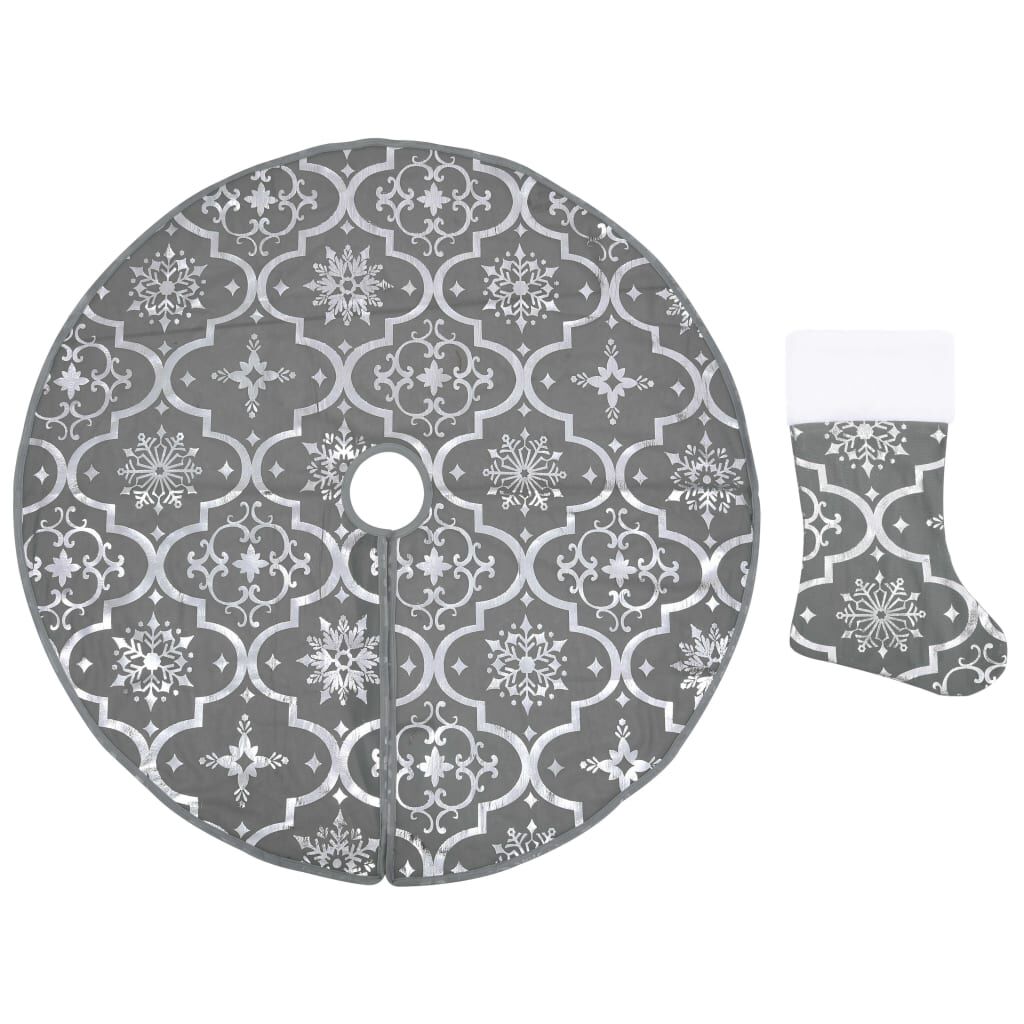 Vidaxl Falda Del Árbol De Navidad De Lujo Con Calcetín Tela Gris 122cm_0