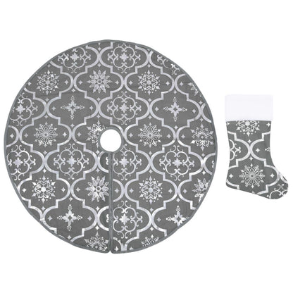 Vidaxl Falda Del Árbol De Navidad De Lujo Con Calcetín Tela Gris 122cm_0