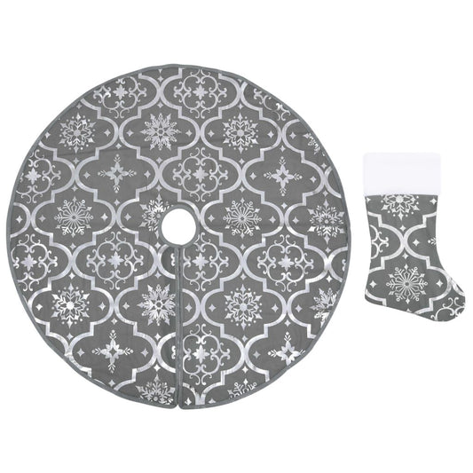 Vidaxl Falda Del Árbol De Navidad De Lujo Con Calcetín Tela Gris 122cm_0