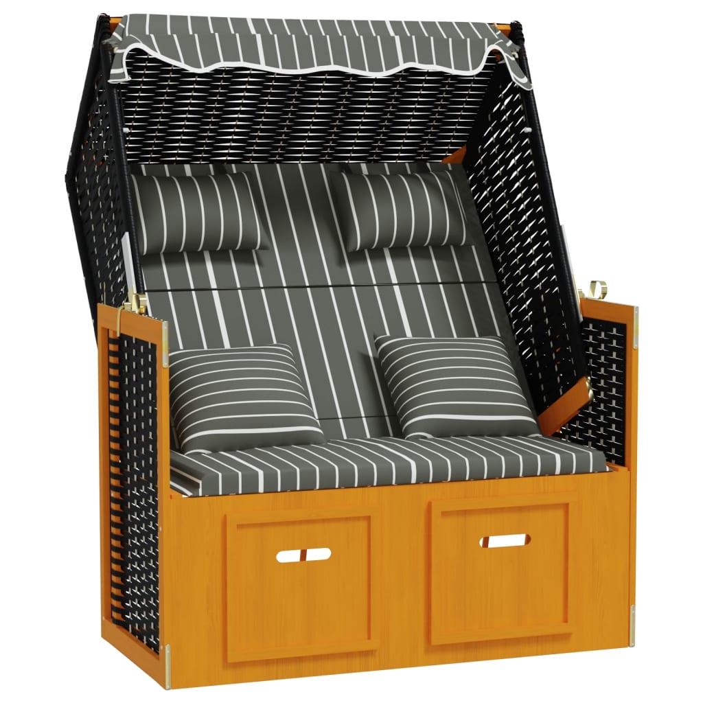 Silla Strandkorb Con Cojines Ratán Sintético Madera Negro Gris_1