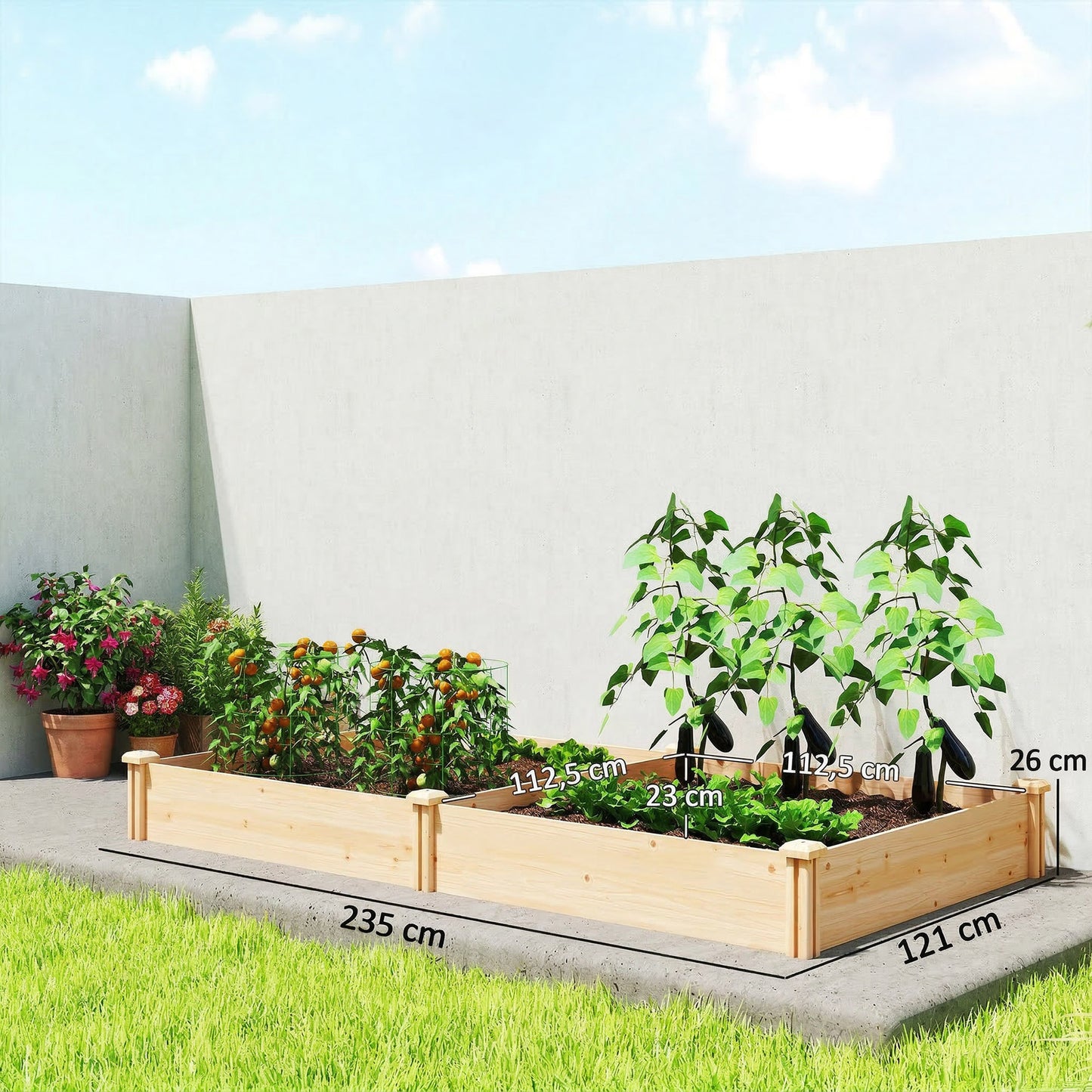Outsunny Jardinera Elevada De Madera Con Divisor Y Base Abierta Natural_2