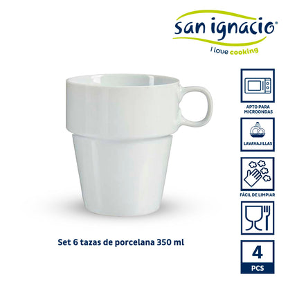 Set 4 Tazas Apilables Blanco Con Estante Colección Vessia_1