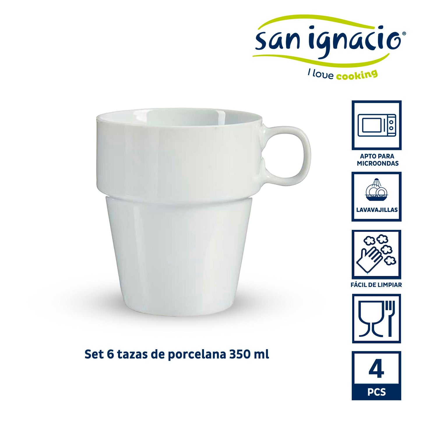 Set 4 Tazas Apilables Blanco Con Estante Colección Vessia