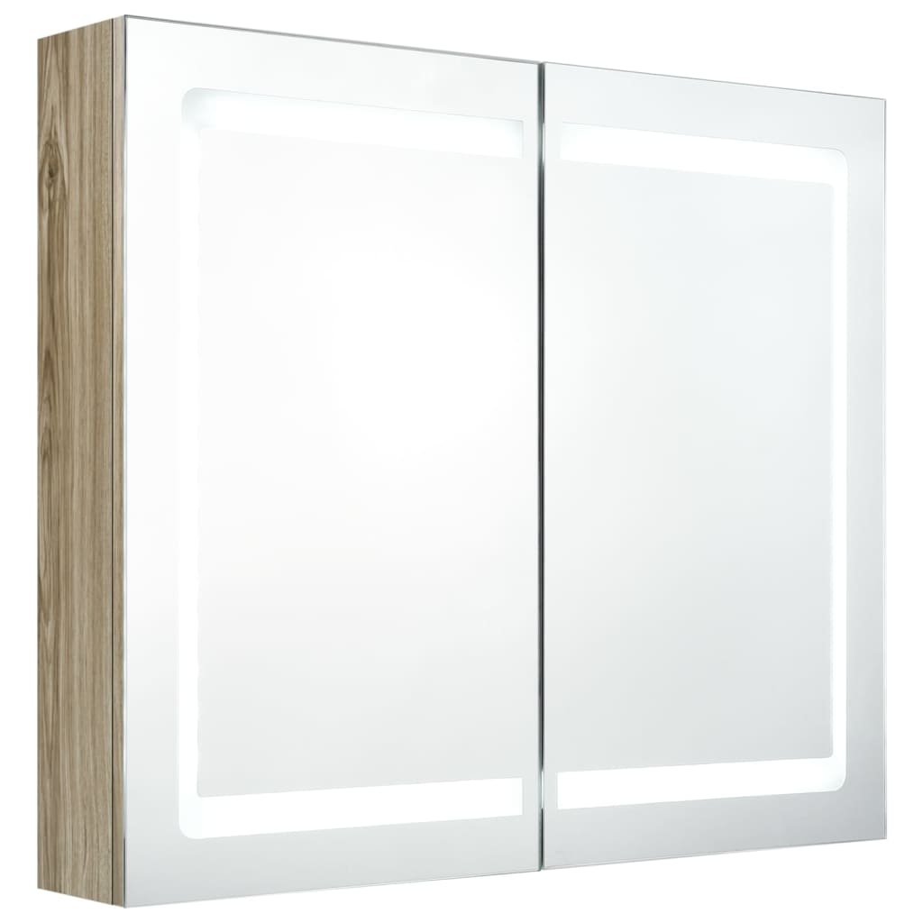 Armario De Baño Con Espejo Y Led Color Roble 80x12x68 Cm_1