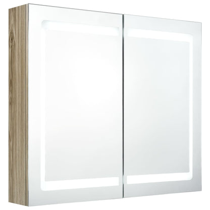 Armario De Baño Con Espejo Y Led Color Roble 80x12x68 Cm_1