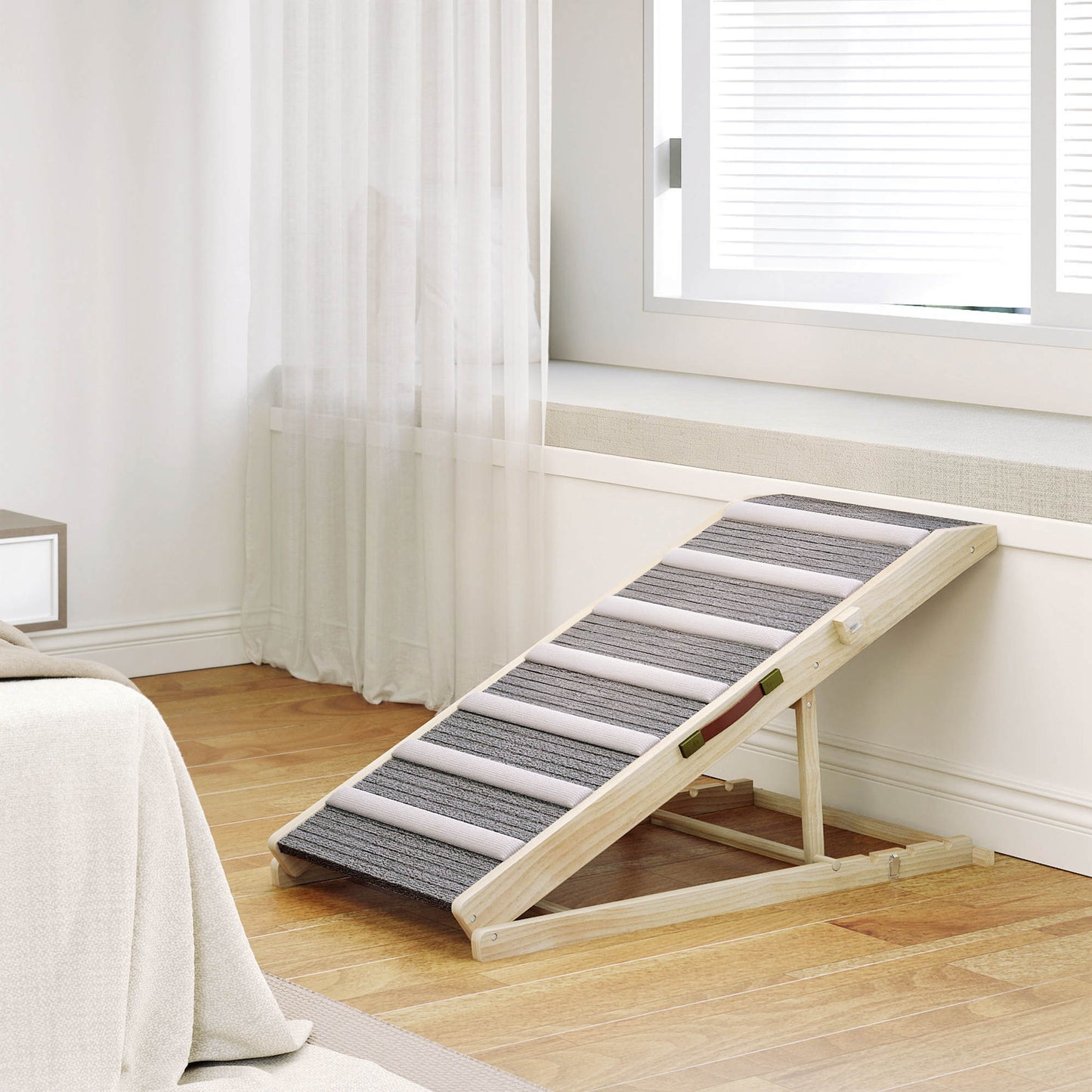 Pawhut Rampa Para Perros De Madera Plegable Altura Ajustable 35-50 Cm 100x50 Cm_1