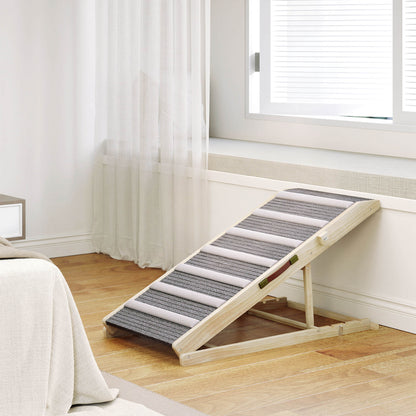 Pawhut Rampa Para Perros De Madera Plegable Altura Ajustable 35-50 Cm 100x50 Cm_1