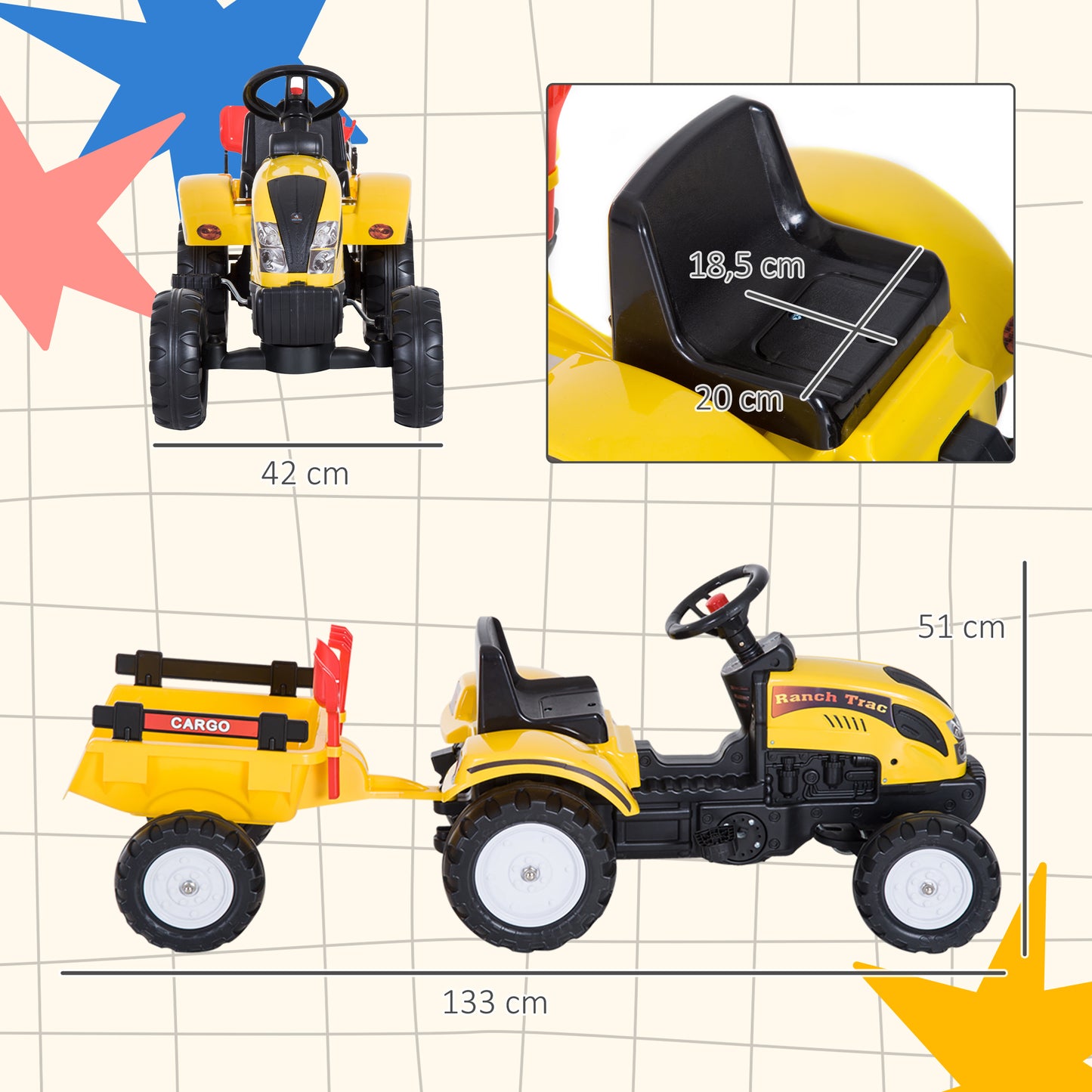 Homcom Tractor Pedal Con Remolque Para Niños 3 Años Juguete De Montar Coche_2