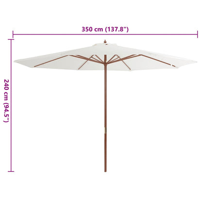 Vidaxl Sombrilla De Exterior Con Palo De Madera Blanco Arena 350 Cm_2