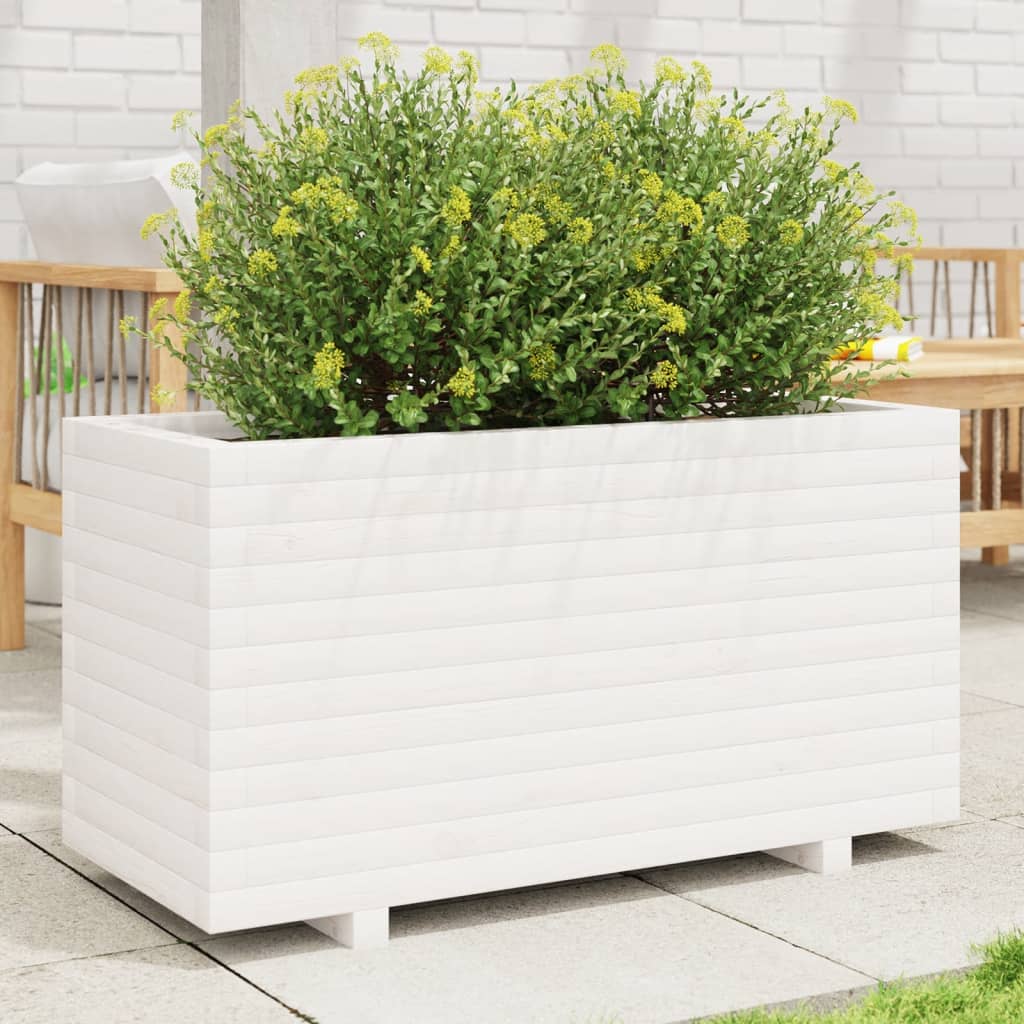 Jardinera Madera Maciza De Pino Blanco 90x40x49,5 Cm_1