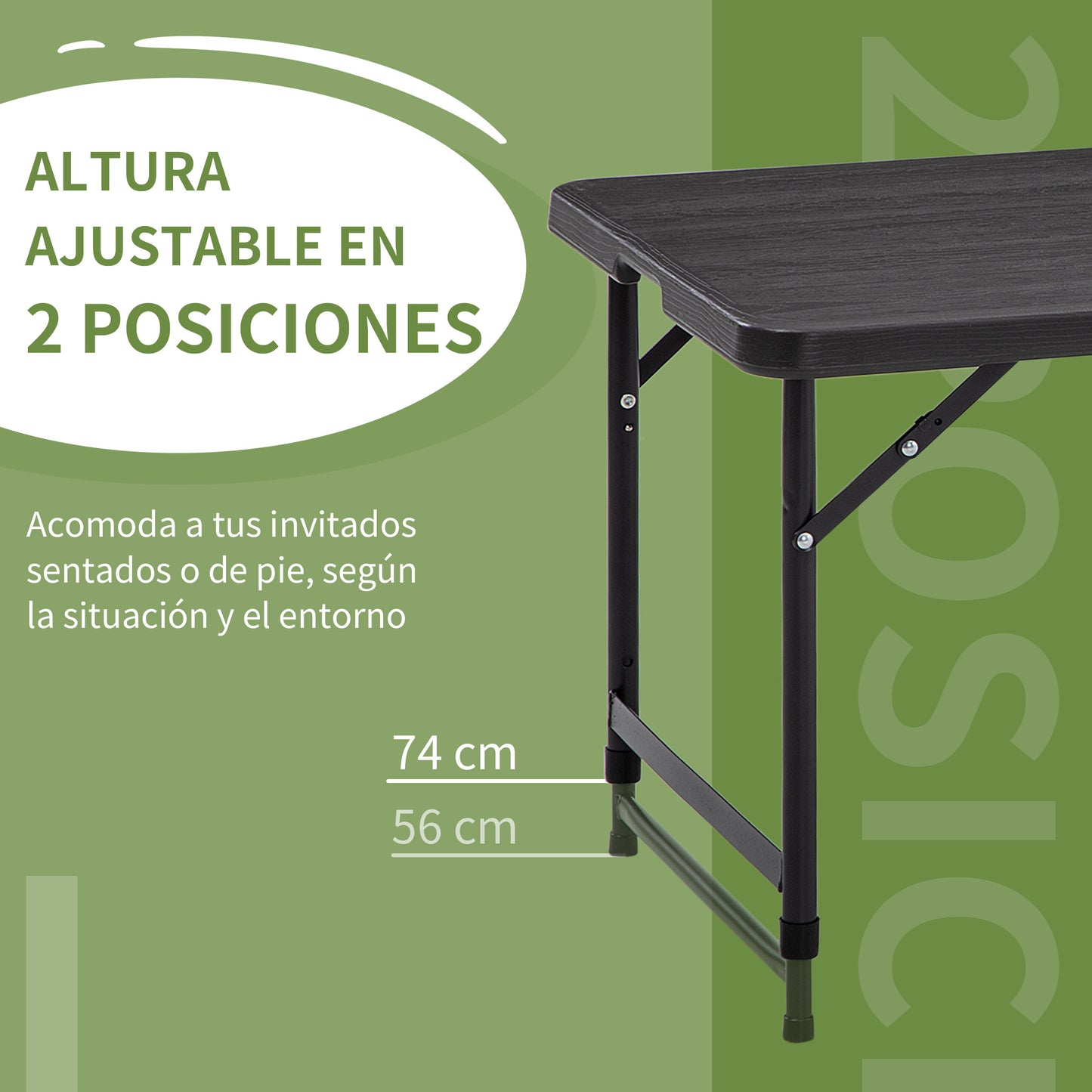 Outsunny Mesa De Jardín Plegable Con Altura Ajustable 118x60x56-74cm Gris Oscuro_4